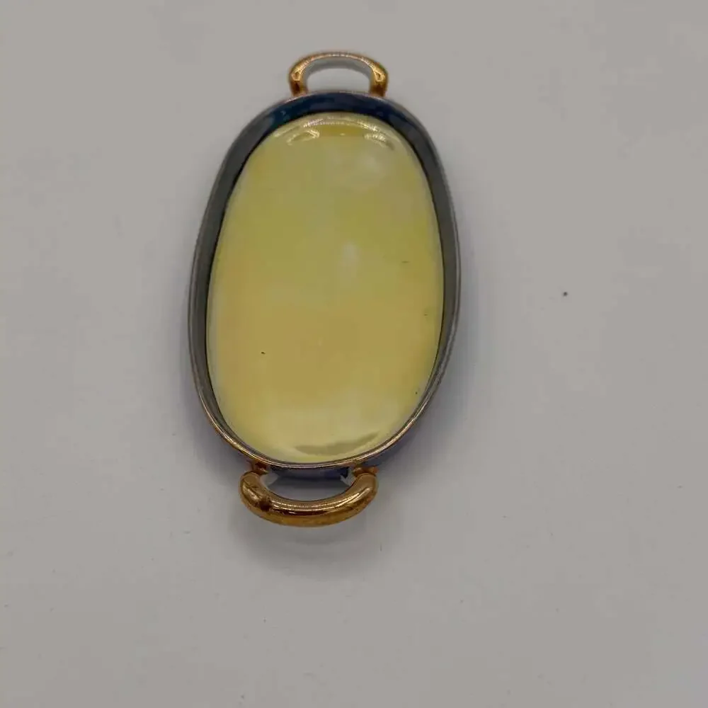 vintage-style ceramic small handled tray or dish vanity yellow blue luster ware